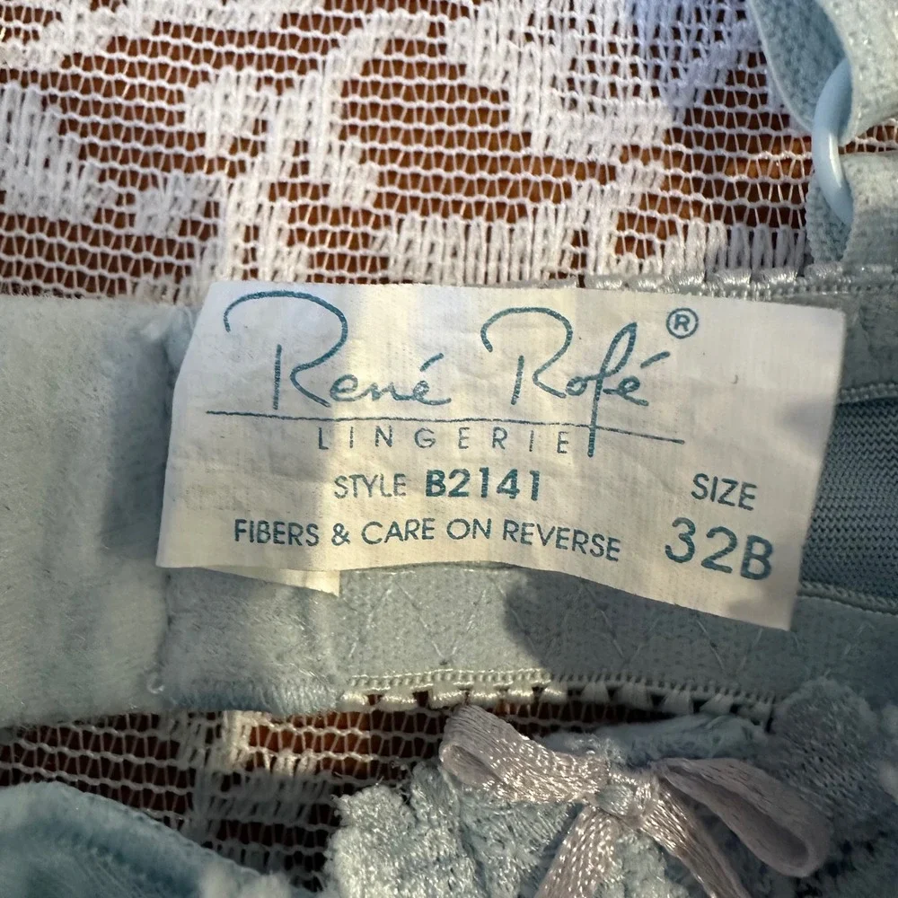 Vintage Rene Rofe Lingerie Light Blue‎ Lace Balconette Bra Style B2141 Size 32B - Picture 3 of 5